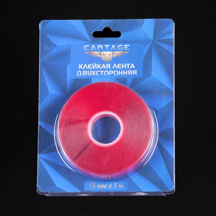 Клейкая лента Cartage, прозрачная, двусторонняя, акриловая, 15 мм × 5 м