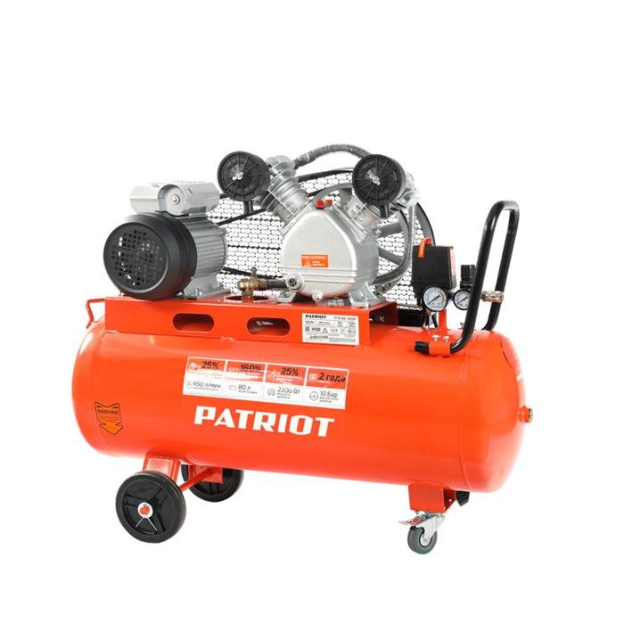Компрессор поршневой ременной Patriot PTR80-450A, 2200 Вт, 10 бар, 450 л/мин, 80 л, "елочка"