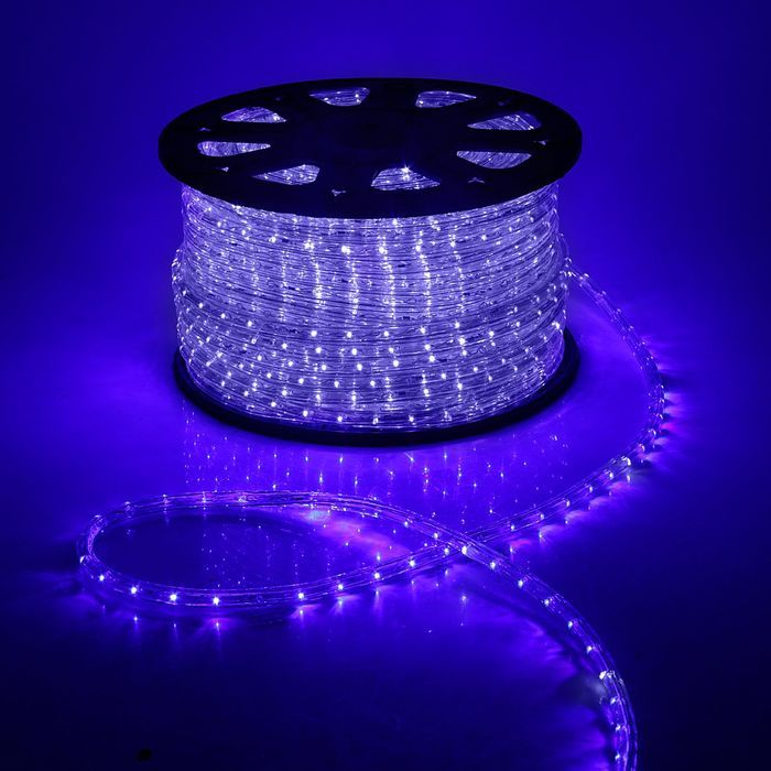 LED шнур 13 мм, круг, 100 м, кажд.6 мерц, 2W-LED/м-36-220V. + н-р д/подкл. СИНИЙ-БЕЛЫЙ