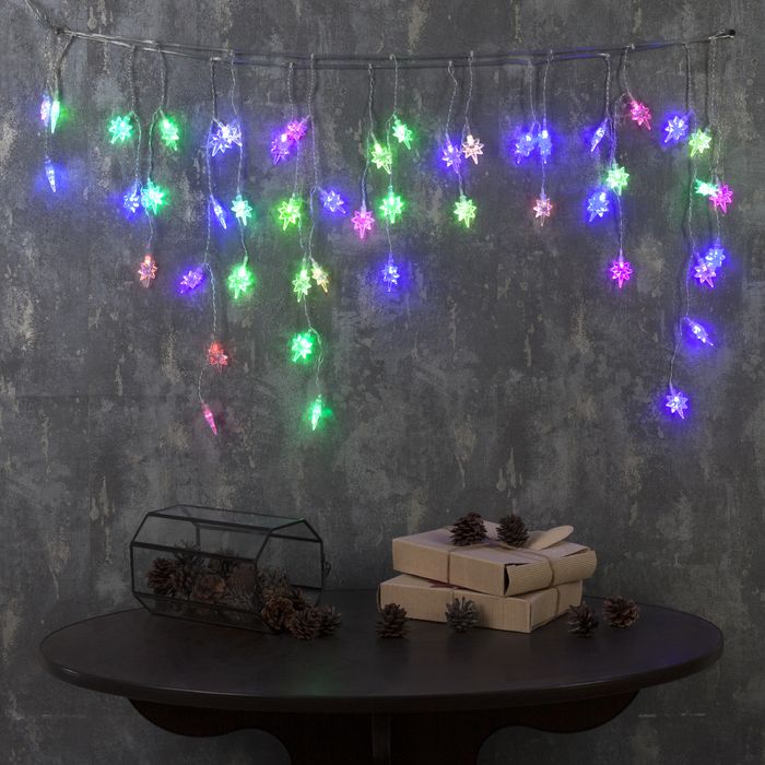 БАХРОМА, Ш:1.8 м, В:0.5 м, Н.С. "Звезды" 4 см, LED-48-220V, моргает, МУЛЬТИ (RG/RB)