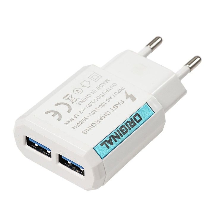 Сетевое зарядное устройство Luazon Ромб, 2 USB, 1A,  микс