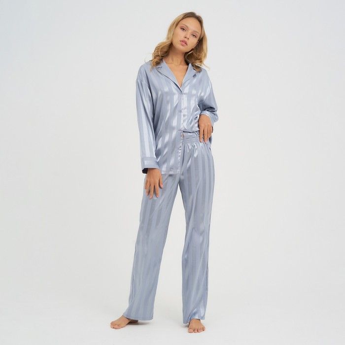 Пижама женская (рубашка, брюки) KAFTAN "Полоска", серо-голубой, р.48-50